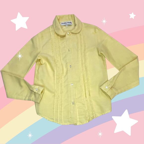 Vintage Penny Candy Girls Yellow Tuxedo Pleat Button-Up Shirt Peter Pan Collar - Picture 1 of 6